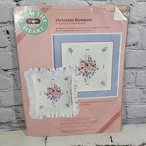 Dimensions From The Heart VICTORIAN BOUQUET Crewel Embroidery~14"x14"